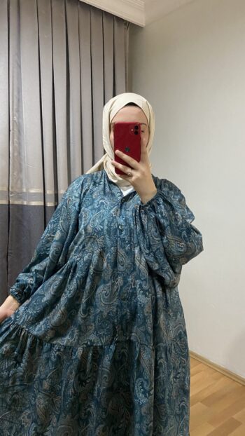 Premium Desenli Elbise Petrol